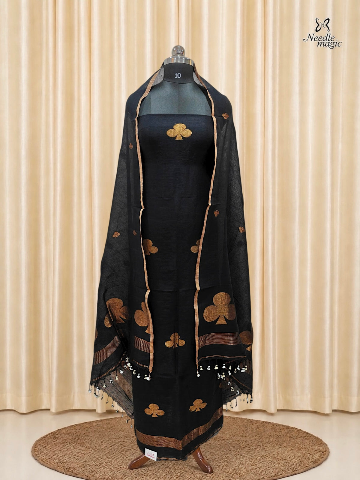 Classic Black Jamdani Linen Silk Churidar