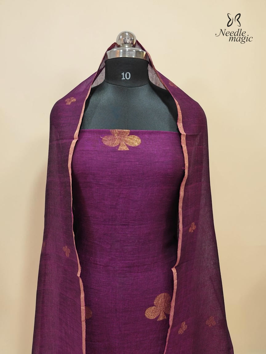 Purple Jamdani Linen Silk Churidar